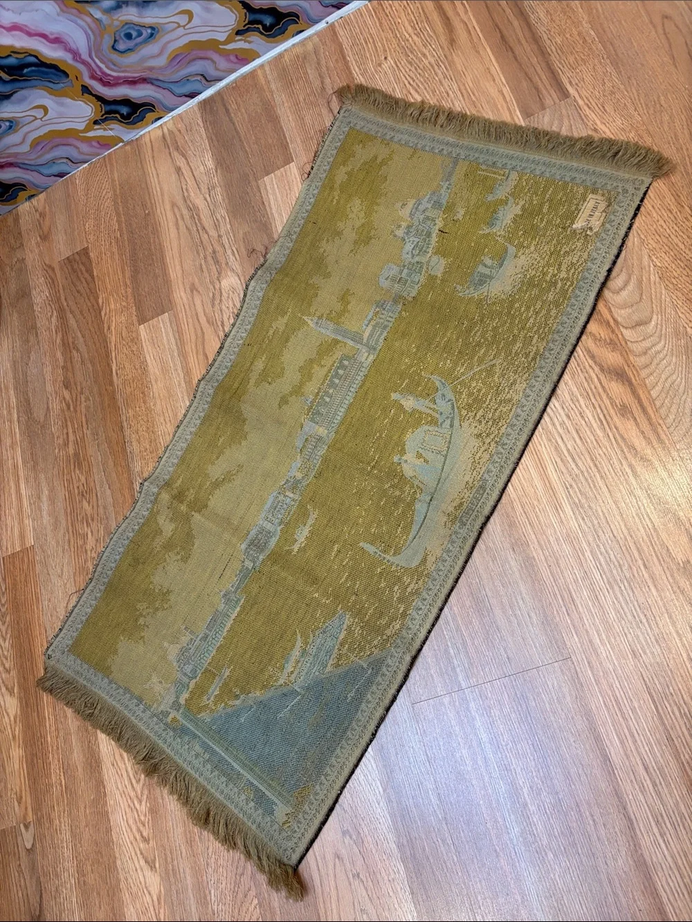 Vintage Venezia Beige and Black Venetian Gondola Wall Tapestry